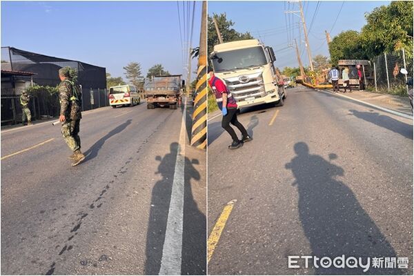 ▲▼屏東聯結車過彎，怪手掉下來，男性騎士遭砸重不治。（圖／魏姓網友授權提供）