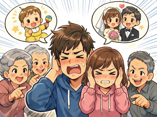 ▲▼不少年輕人指出，每到過年回家被逼問的問題一定有「結婚」。（AI協作圖／記者廖翊慈製作，經編輯審核）