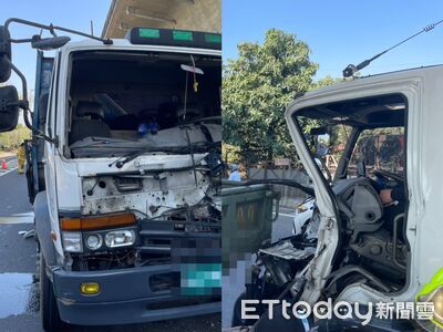 高雄6車連環撞！大貨車疑煞不住猛撞「車頭擠扁」　司機一度受困