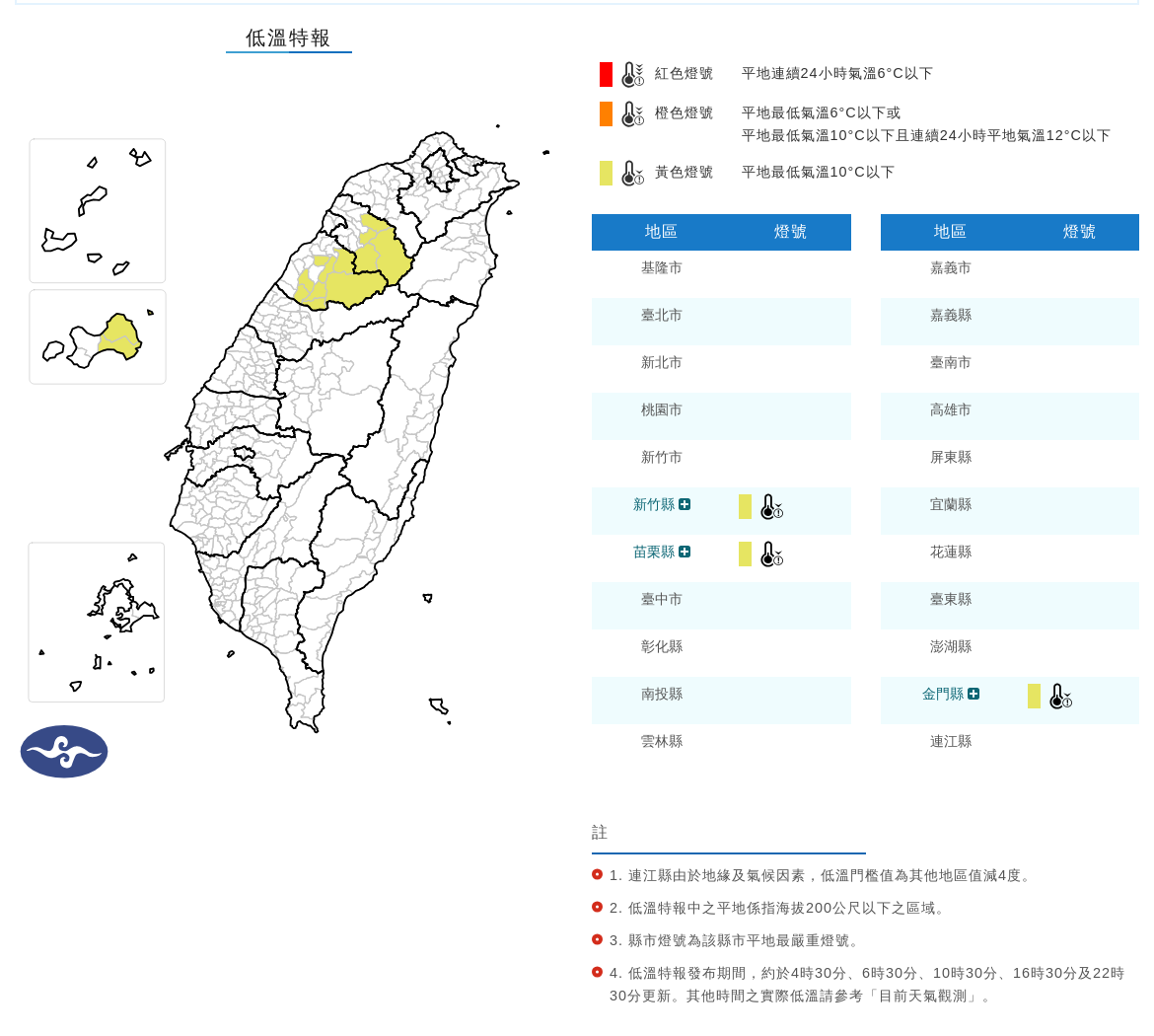▲氣象署發布低溫特報。（圖／氣象署）