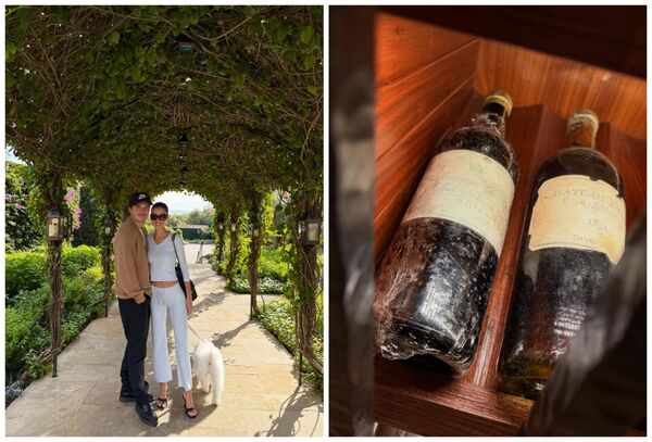 布魯克林和妮蔻拉去度假，開了1831年伊更堡名酒（右圖）。（翻攝brooklynpeltzbeckham IG）