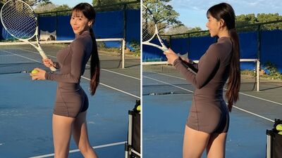 啦啦隊長學網球穿超貼！「上圍兇爆」鉛筆腿全露  真實曲線被看光