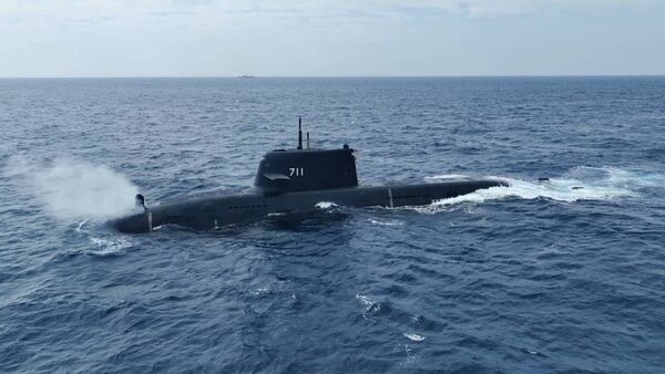 ▲▼國造潛艦海鯤號連2天潛航測試，國安會秘書長吳釗燮在社群平台X上釋出空拍圖。（圖／取自吳釗燮X）