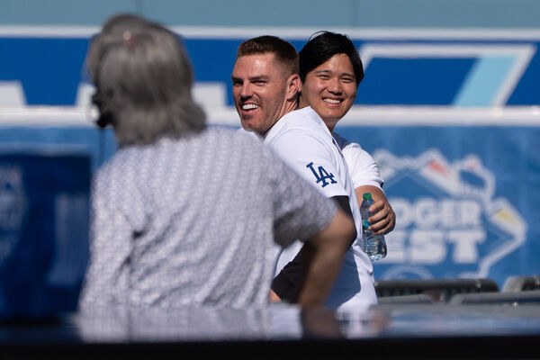 ▲洛杉磯道奇球星弗里曼（Freddie Freeman）出席在道奇體育場舉辦的球迷感謝活動。（圖／達志影像／美聯社）