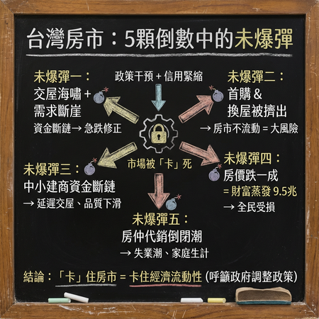 ▲▼5顆房市未爆彈。（AI協作圖／記者詹宜軒製作，經編輯審核）
