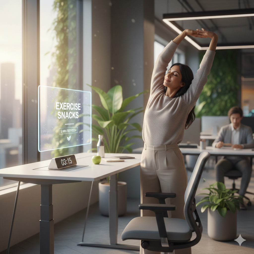 ▲辦公室,伸展,伸懶腰。（AI協作圖／記者蔡惠如製作，經編輯審核）