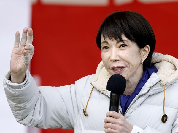 ▲▼日本首相兼自民黨總裁高市早苗1日在愛知縣一宮市進行街頭演說。（圖／達志影像）