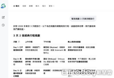 Google旅遊規劃AI　一鍵生成行程、訂房資訊