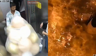 外送員帶慶生氣球進電梯　下秒瞬間爆炸「3人遭烈火吞噬」畫面曝