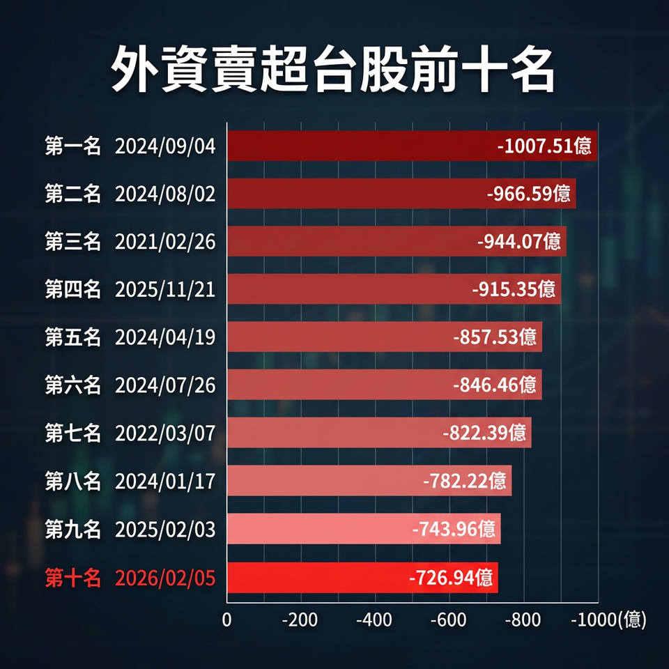 快訊/史上第10大逃殺! 外資重砍台股726億害科技股慘綠