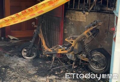 苗栗透天厝暗夜火警6人嗆傷！疑電動車充電釀禍　燒剩車架畫面曝