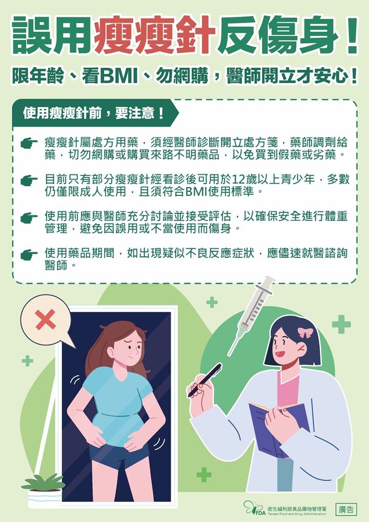 ▲▼食藥署瘦瘦針衛教提醒。（圖／食藥署提供）