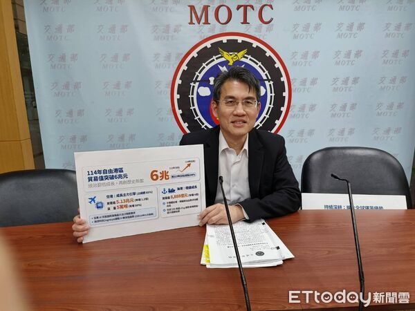 ▲航政司司長韓振華表示自由貿易港區貿易值突破六兆。（圖／記者張佩芬攝）