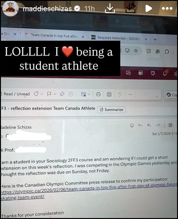 ▲▼奧運現場突想到作業沒交 花滑選手緊急寫信求饒&hellip;網笑瘋。（圖／翻攝自IG／Madeline Schizas）