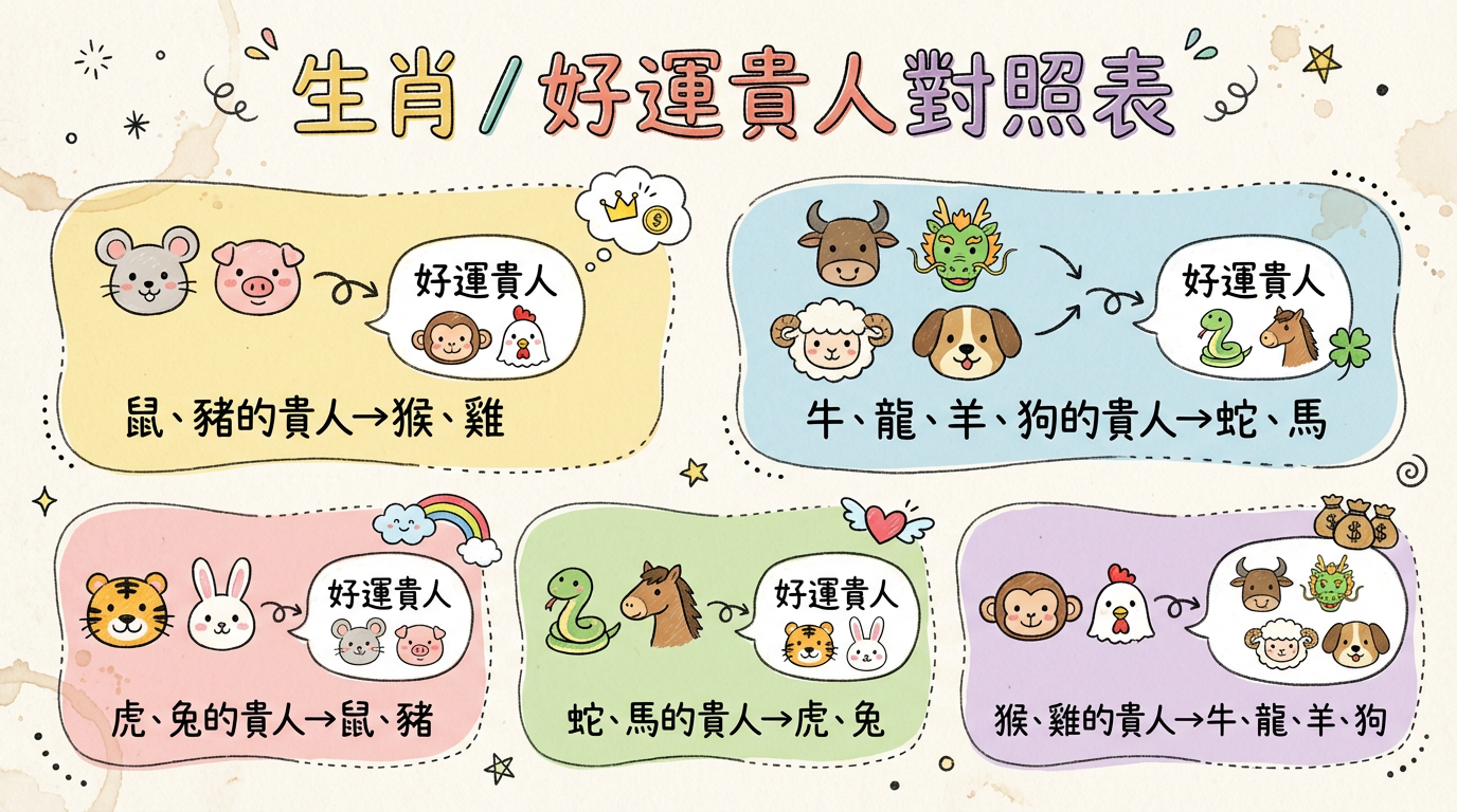 ▲生肖貴人對照表。（AI協作圖／記者柯沛辰製作，經編輯審核）