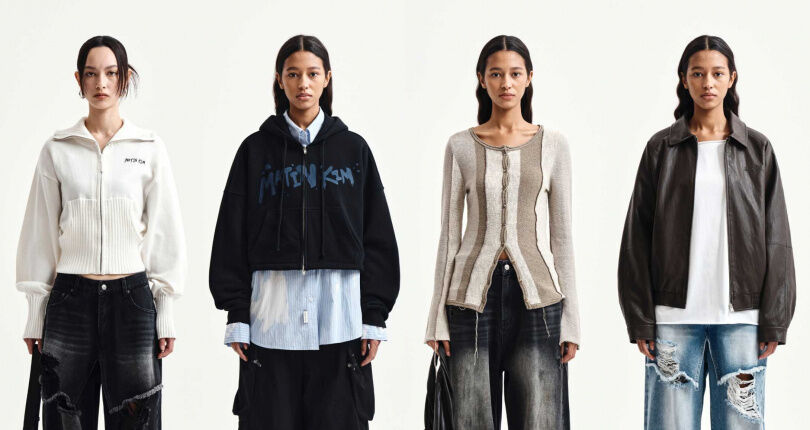 高領刺繡LOGO拉鍊外套女款／5,290元，塗鴉LOGO短版連帽拉鍊外套／4,490元，撞色拼接修身針織上衣／5,090元 ，小LOGO皮革拉鍊外套／8,000元（圖／品牌提供）