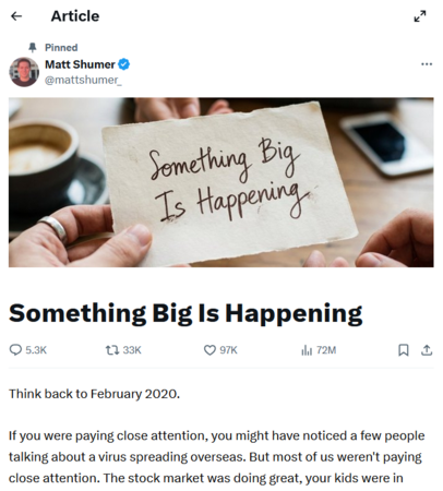 ▲▼美國人工智慧（AI）新創公司執行長舒默示警，AI的社會衝擊將比疫情更劇烈。（圖／翻攝自X／Matt Shumer）