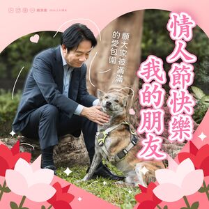 秀與「斑斑」合照! 賴清德情人節祝年假被愛與溫暖包圍
