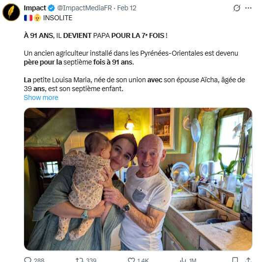 91歲再當爸！娶39歲妻迎第7胎　他爽喊「只要有愛就夠」