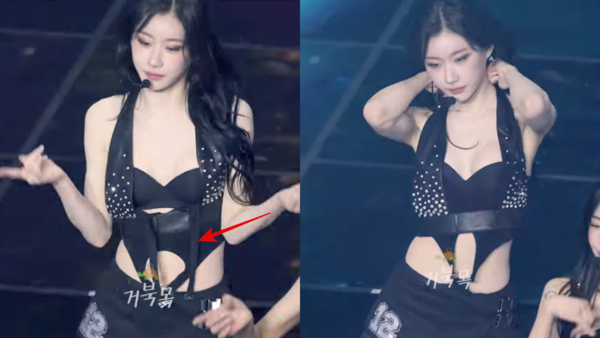▲▼▲▼ ITZY彩領跳舞跳一半「兩邊肩帶掉了」表情超鎮定　驚險瞬間全被拍。（圖／翻攝自彩領IG、geobukmok YouTube）