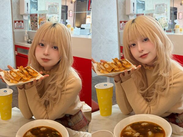 一名日本知名Cosplayer來台旅遊，曬出幾個在八方雲集用餐照，網友紛紛誤認是網美咖啡店。（翻攝自abab_abab_0／Threads）
