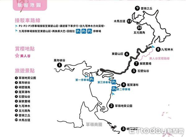 ▲山區道路彎曲狹窄，警方於路口協助指揮疏導車流。（圖／記者游瓊華翻攝）