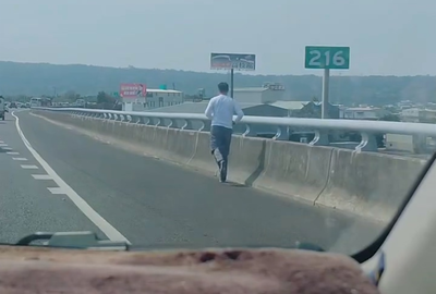 國道當田徑場！慢跑男草屯段路肩狂奔　國道警：可處3000元罰鍰