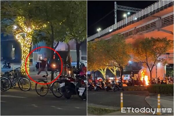 恐怖縱火畫面曝!屏東油漆工投擲「松香水彈」 火車站外爆尖叫