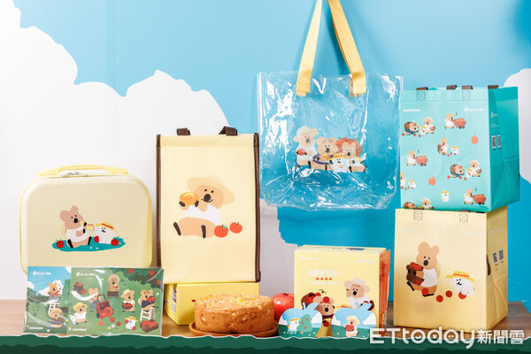 ▲▼「春上布丁蛋糕」攜手超人氣IP「DINOTAENG」推出聯名「蘋果蛋糕」、限量周邊。（圖／春上布丁蛋糕提供）