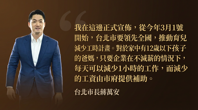 蔣萬安推「北市育兒減少工時」 申請條件流程一次看