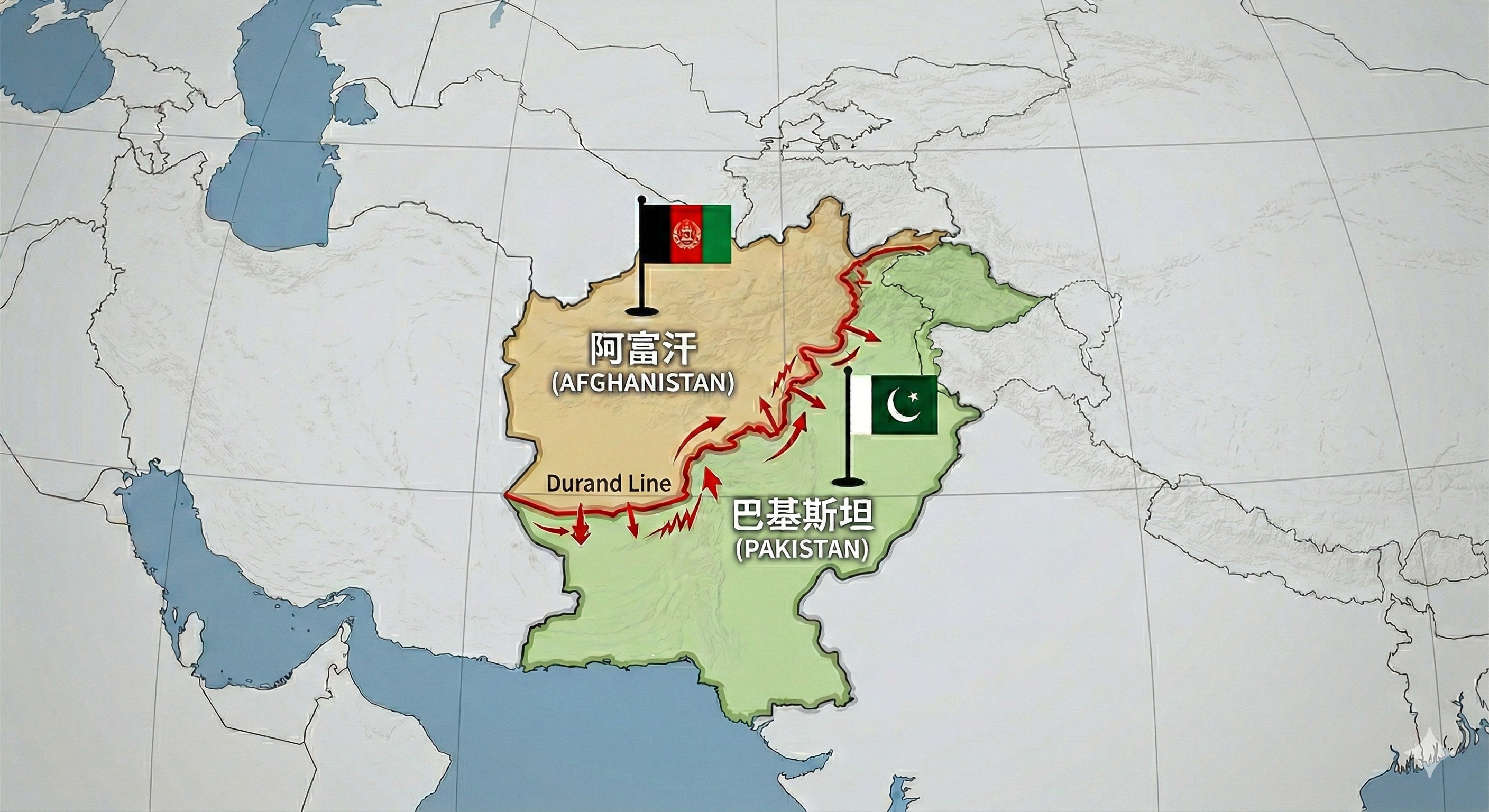 ▲▼阿富汗與巴基斯坦關係圖。（AI協作圖／記者張方瑀製作，經編輯審核）