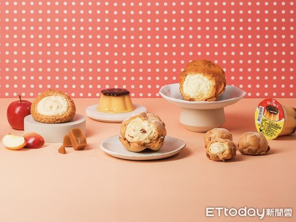 ▲▼beard papa&rsquo;s「統一布丁泡芙」、「焦糖蘋果泡芙」、「蜂蜜奶油派皮」。（圖／beard papa&rsquo;s提供）