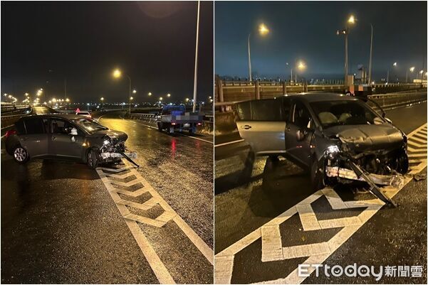 快訊/台68匝道處凌晨自撞!自小客車頭爛毀 駕駛拋飛車外命危