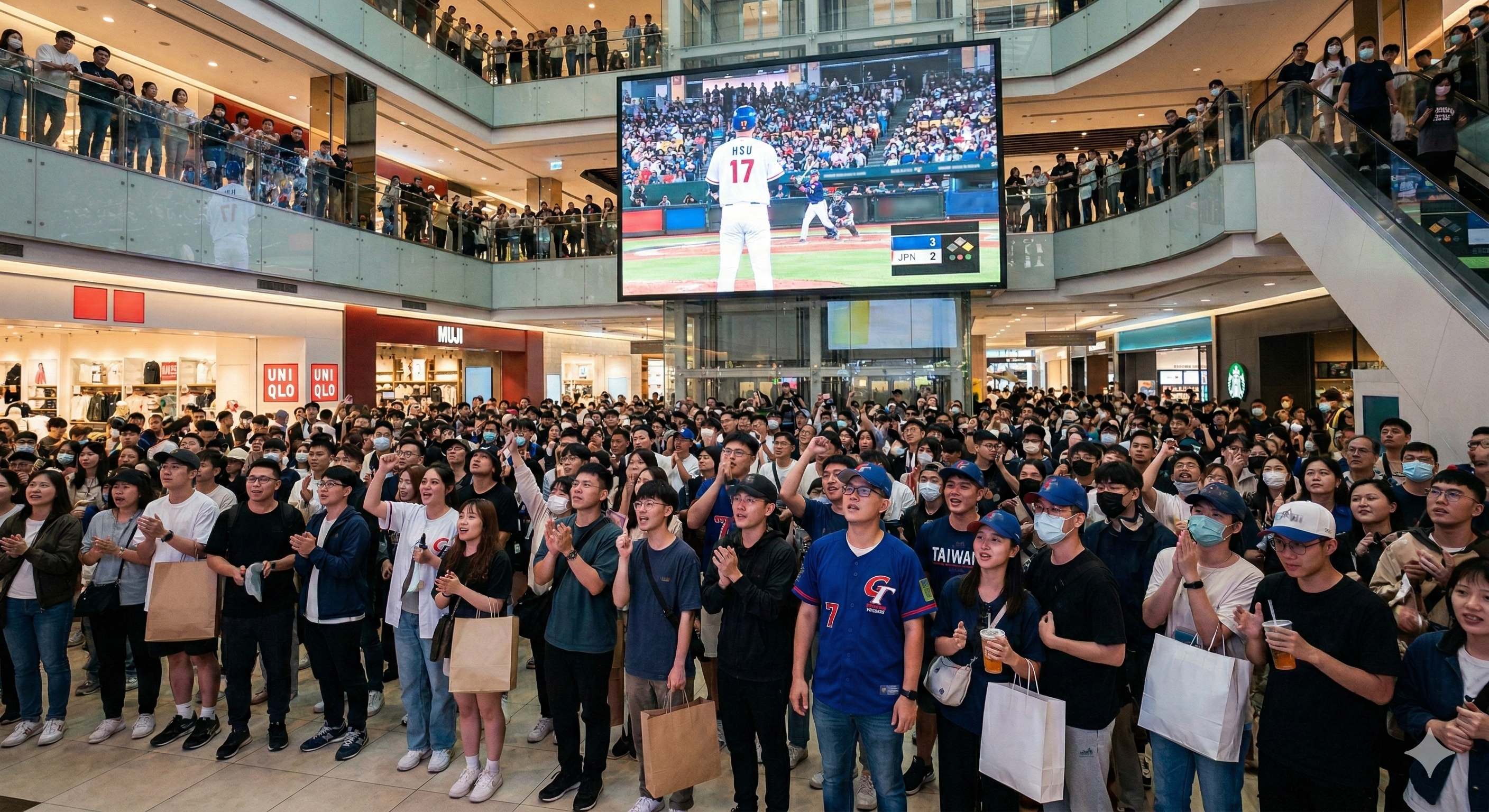 ▲賣場棒球轉播示意圖。（AI協作圖／記者蔡惠如製作，經編輯審核）