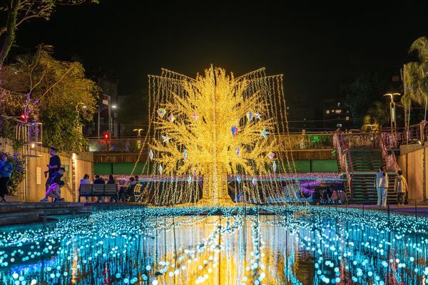 ▲2026中港大排光雕展將於3/6開跑，7米高星耀之樹、3米高雪白北極熊成亮點。（圖／新北市水利局提供）