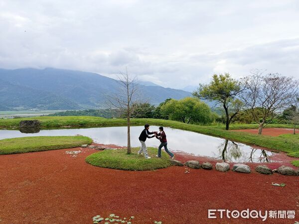 ▲▼位於六十石山山腳下的 東富禪寺，水池中鋪滿「滿江紅」，搭配落羽松構成層次豐富的自然畫面。（圖／富里鄉公所提供，下同）