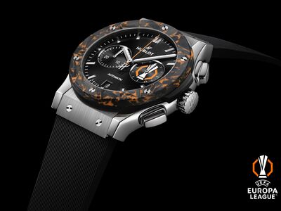 HUBLOT黑橘錶紋理吸睛　歐足超級聯賽計款獨一無二
