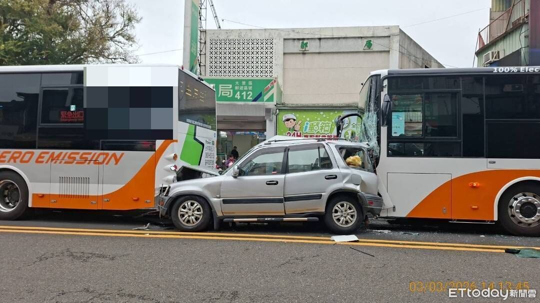 台中客運煞不住!無辜休旅車慘遭「夾擊」 2人送醫