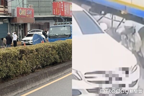 ▲▼             嘉義一名女騎士穿越聯結車與賓士之間的縫隙時，發生碰撞被輾斃。（圖／翻攝自嘉義綠豆大小事、記者翁伊森翻攝）
