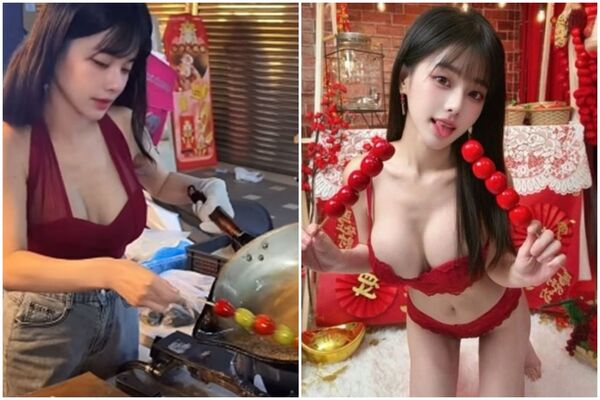 夜市超凶糖葫蘆正妹，掀起大票網友討論。（翻攝自shff.tw@IG）