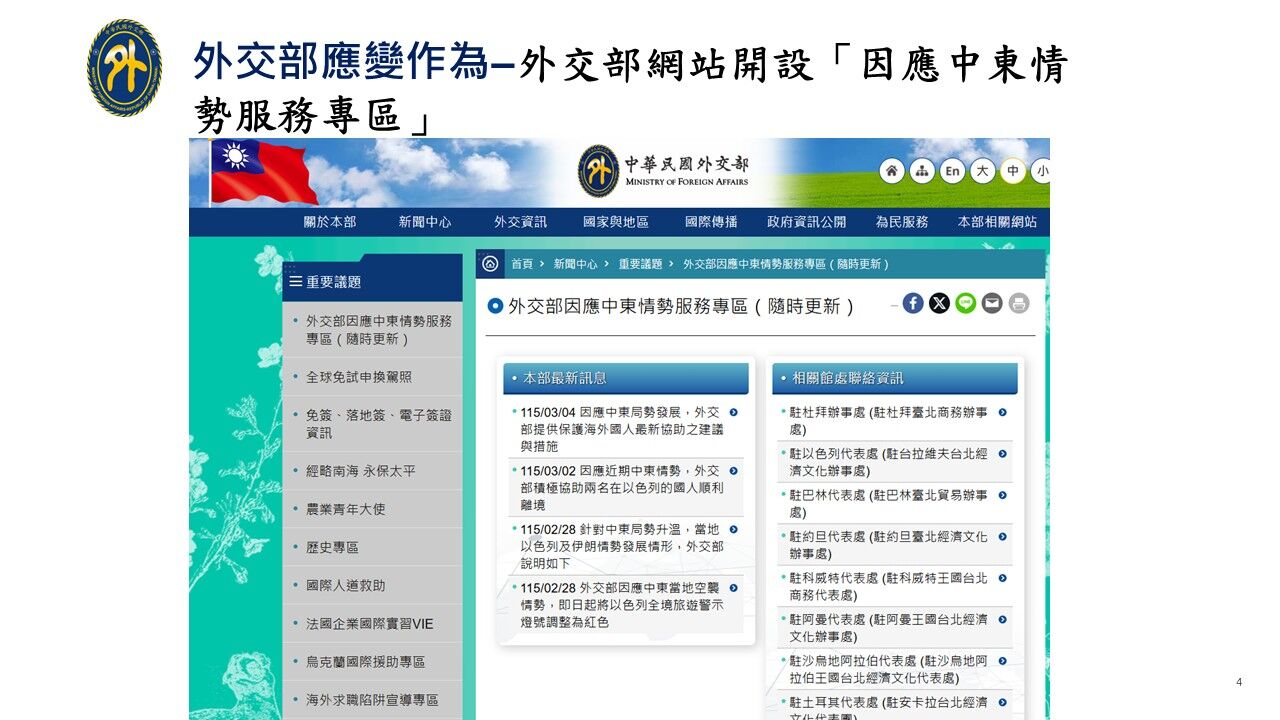▲▼外交部在政院院會說明因應中東情勢應變作為。（圖／外交部提供）
