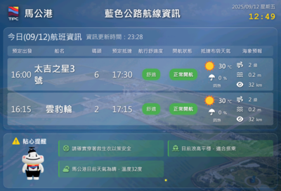 港務公司啟用藍色公路布馬航線資訊網　數位整合落實旅運透明度