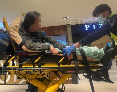 獨／台中新光三越男倒地抽搐！現場畫面曝　119接手粉衣天使送醫