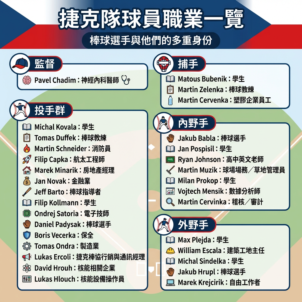 ▲捷克球員斜槓職業一覽表。（AI協作圖／記者張靖榕製作，經編輯審核）