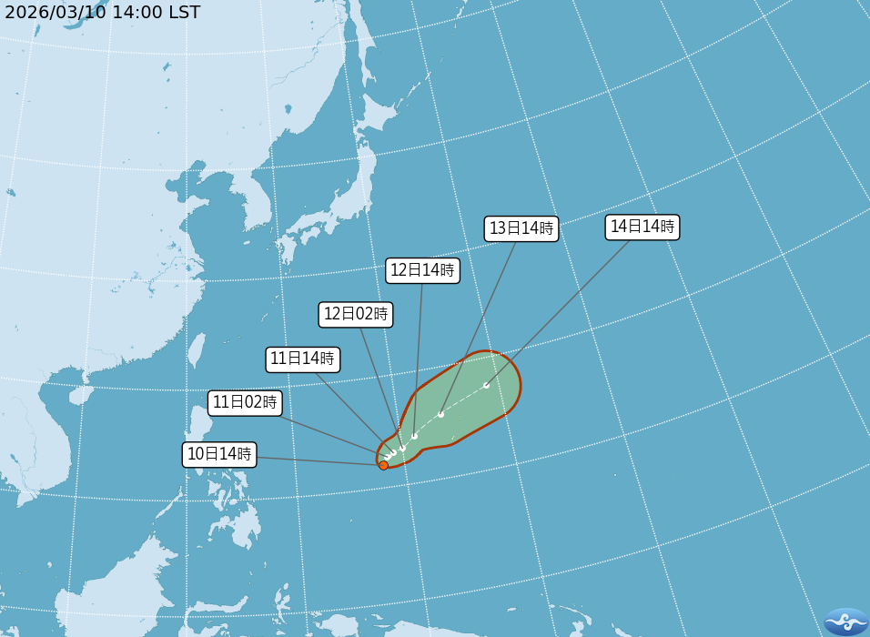 ▲▼熱帶低壓將增強為「鸚鵡」颱風。（圖／氣象署提供）
