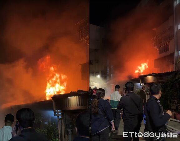 ▲高雄公寓晚間竄火。（圖／記者吳奕靖翻攝）