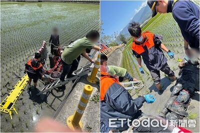 台東池上大橋「電動自行車墜田」！3人擦挫傷、1人疑骨折送醫