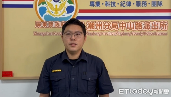 ▲潮州分局中山路派出所巡佐莊富傑說明羊奶失竊處理情形。（圖／記者陳崑福翻攝）