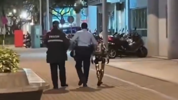 ▲▼人形機器人街頭測試嚇到路人遭警方帶走。（圖／翻攝微博）