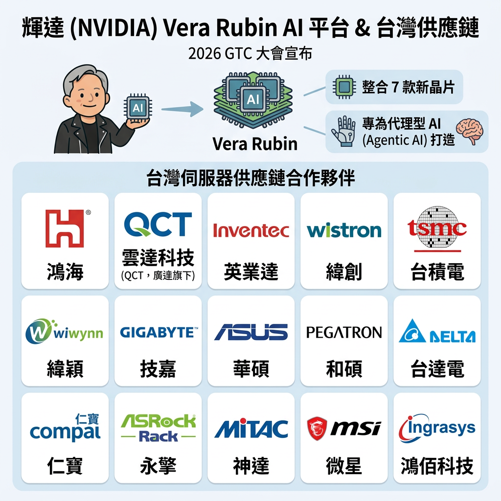 ▲輝達Vera Rubin下半年推出　台灣供應鏈名單曝光。（AI協作圖／記者柯沛辰、張靖榕製作，經編輯審核）
